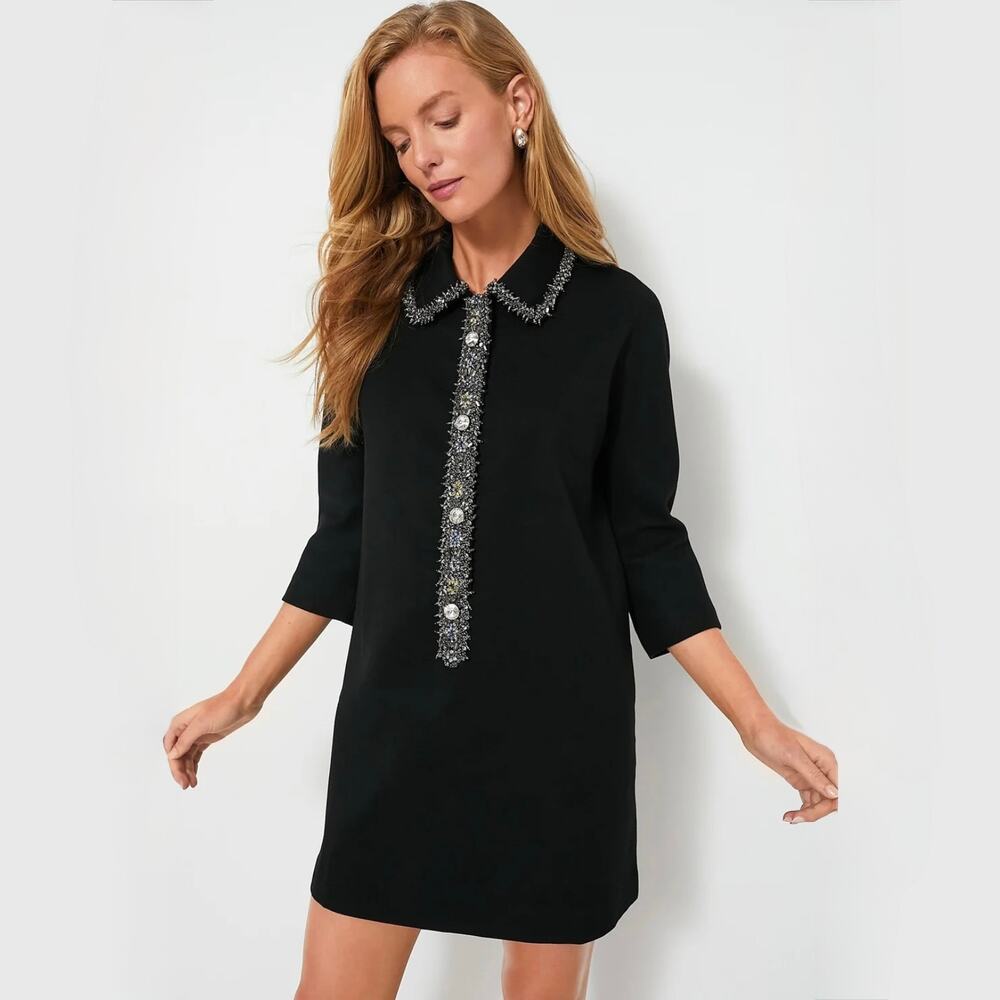 Tuckernuck Midnight Embellished Nicola Dress Small Black Rhinestone Mini LBD